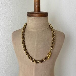 Upcycled vintage gold tone large rope chain necklace with toggle clasp